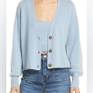 Reformation Cashmere Cardigan S Blue Cropped Button Front Soft
